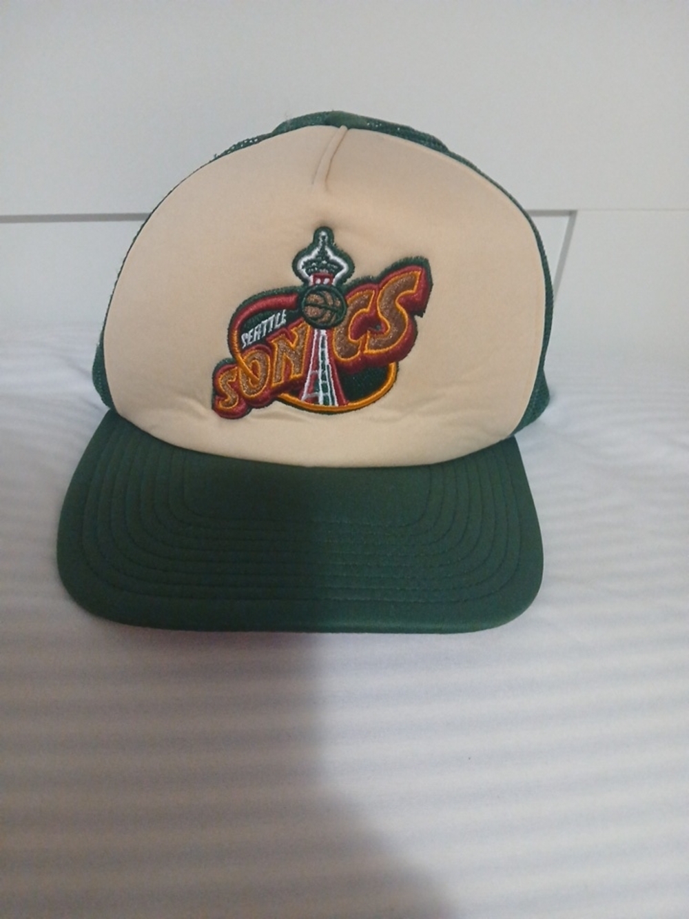 New Era Cream and Green Seattle Sonics Trucker Cap